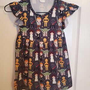 Star Wars Dress Tunic Pearl Milk Silk Dark Grey 4T Yoda C3PO Luke Leia Boutique
